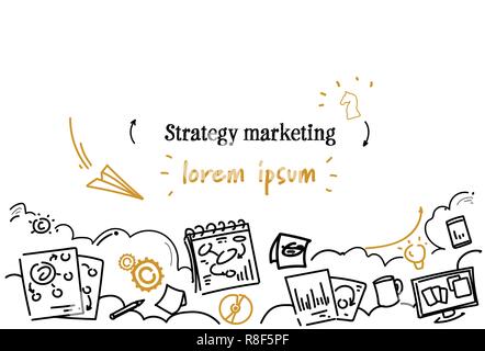 business plan management strategy marketing concept sketch doodle horizontal copy space Stock Vector