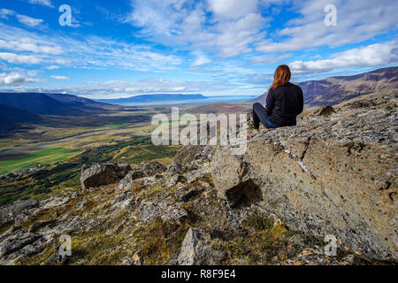 Hiking to Gvendarskal in north of Iceland. Enjoying the landscape of Iceland. Stock Photo