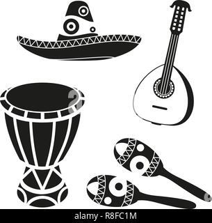 Black and white mexican music set. Stock Vector