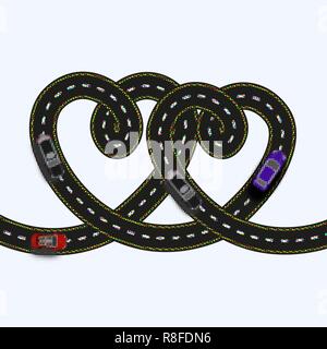 Postcards for Valentines Day. Stylized as an old printer. Two hearts in the form of a road on a white background isolated. illustration Stock Vector