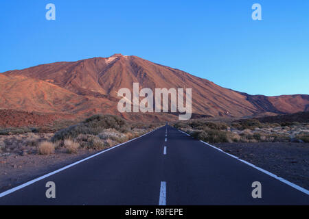 Road to Teide volcano at morning at mornig Stock Photo