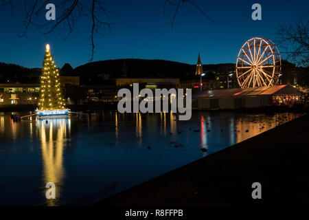 Christmas Market by Lille Lungegaardsvannet Lake in downtown Bergen, Norway Stock Photo