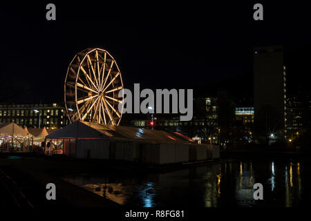 Christmas Market by Lille Lungegaardsvannet Lake in downtown Bergen, Norway Stock Photo