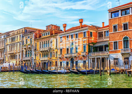 Godolas and beautiful old palaces of Venice, the Grand canal Stock Photo