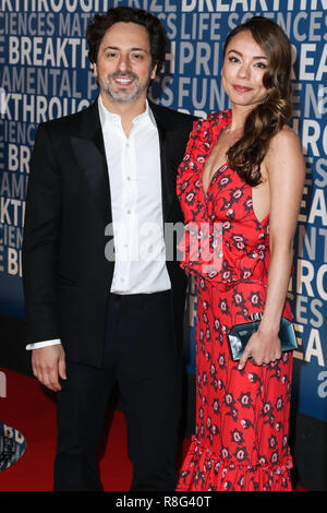 MOUNTAIN VIEW, CA, USA - DECEMBER 03: President of Alphabet/Google Co-Founder Sergey Brin and girlfriend Nicole Shanahan arrive at the 2018 Breakthrough Prize Ceremony held at the NASA Ames Research Center on December 3, 2017 in Mountain View, California, United States. (Photo by Xavier Collin/Image Press Agency) Stock Photo