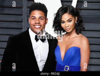 (FILE) Chanel Iman and Sterling Shepard Are Engaged. One day after Chanel Iman rang in her 27th year, the supermodel’s boyfriend, New York Giants wide receiver Sterling Shepard, got down on one knee and popped the question. BEVERLY HILLS, LOS ANGELES, CA, USA - FEBRUARY 26: Sterling Shepard and Chanel Iman arrive at the 2017 Vanity Fair Oscar Party held at the Wallis Annenberg Center for the Performing Arts on February 26, 2017 in Beverly Hills, Los Angeles, California, United States. (Photo by Xavier Collin/Image Press Agency) Stock Photo
