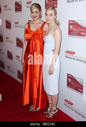 BEVERLY HILLS, LOS ANGELES, CA, USA - FEBRUARY 05: Greta Gerwig, Saoirse Ronan at AARP's 17th Annual Movies For Grownups Awards held at The Beverly Wilshire Beverly Hills (A Four Seasons Hotel) on February 5, 2018 in Beverly Hills, Los Angeles, California, United States. (Photo by Xavier Collin/Image Press Agency) Stock Photo