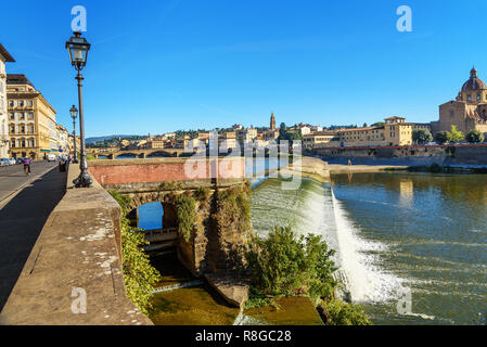 Pescaia di Santa Rosa, weir on Arno river in Florence. Italy Stock Photo