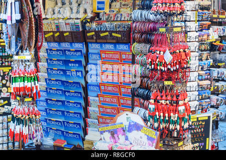 Florence, Italy - September 27, 2018: Souvenirs for sale on the street shop in Florence Stock Photo