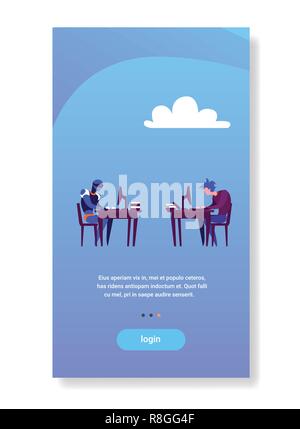 human vs artificial intelligence businessman and robot working on computers flat vertical copy space Stock Vector