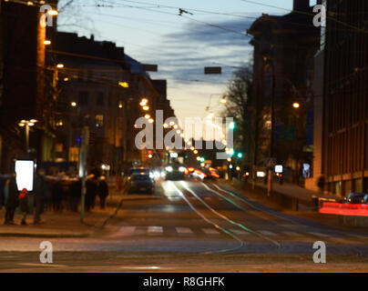 blurred image of night city, street lights and sky Stock Photo