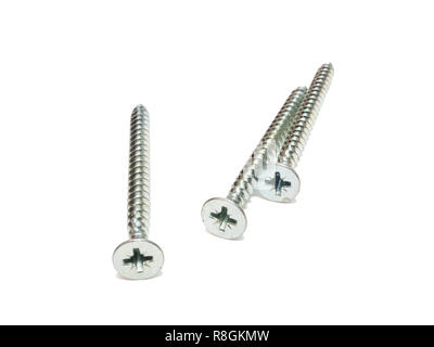 few self drilling tapping screws isolated on white background, diy store department Stock Photo
