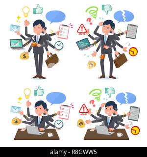 A set of businessman who perform multitasking in the office.There are things to do smoothly and a pattern that is in a panic.It's vector art so it's e Stock Vector