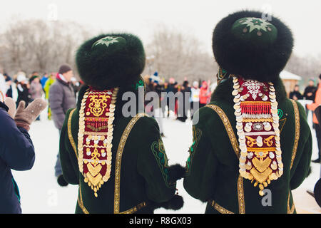 Beautiful girls in national Bashkir costumes. peoples of Russia. Stock Photo