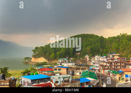 Panoramic view of Pokhara, Nepal  and Phewa lake, in the foothills of the Himalayan Mountains Stock Photo