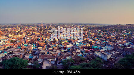 Aerial view of poor indian town Varsana, Barsana. High resolution panorama for large format printing. Mathura, Uttar Pradesh, India.