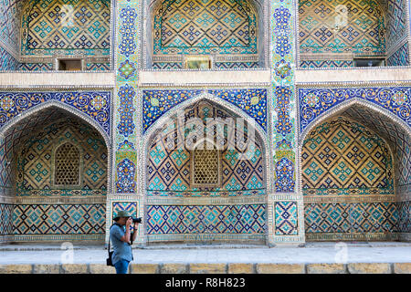 Facade of Nadir Divan-begi Madrasa, Bukhara, Uzbekistan Stock Photo