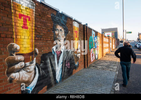 Tennent's lager mural painted on wall at Tennent Caledonian Breweries  Wellpark Brewery in Glasgow, Scotland, UK Stock Photo