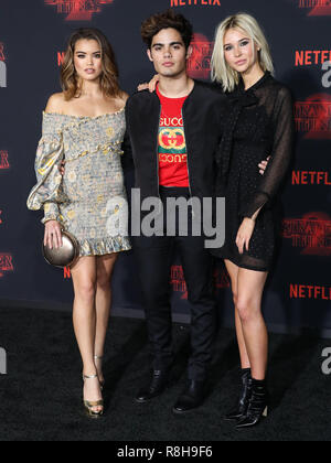 WESTWOOD, LOS ANGELES, CA, USA - OCTOBER 26: Paris Berelc, Emery Kelly, Isabel May at the Los Angeles Premiere Of Netflix's 'Stranger Things' Season 2 held at the Westwood Village Theatre on October 26, 2017 in Westwood, Los Angeles, California, United States. (Photo by Xavier Collin/Image Press Agency) Stock Photo