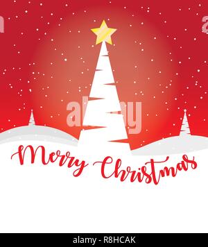 CHRISTMAS GREETING CARD WITH TREE AND MERRY CHRISTMAS TEXT Stock Vector