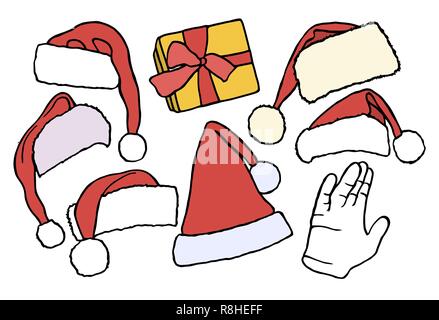 Set doodle Christmas hats gift box for your creativity. Vector illustration Stock Vector