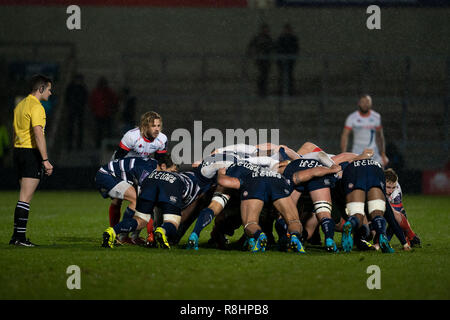 Salford, Manchester, UK. 15th Dec 2018. Scrum at todays match  15th December 2018, AJ Bell Stadium , Sale, England; European Rugby Challenge Cup, Sale v Bordeaux-Belges ;   Credit: Terry Donnelly / News Images Credit: News Images /Alamy Live News Stock Photo