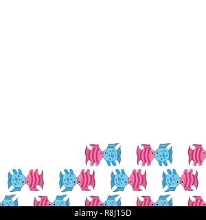 Blue pink funny fish art seamless pattern Stock Vector