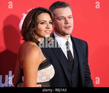 WESTWOOD, LOS ANGELES, CA, USA - OCTOBER 22: Luciana Barroso and husband/actor Matt Damon arrive at the Los Angeles Premiere Of Paramount Pictures' 'Suburbicon' held at Regency Village Theatre on October 22, 2017 in Westwood, Los Angeles, California, United States. (Photo by Xavier Collin/Image Press Agency) Stock Photo