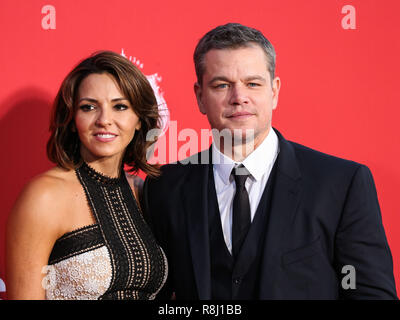 WESTWOOD, LOS ANGELES, CA, USA - OCTOBER 22: Luciana Barroso and husband/actor Matt Damon arrive at the Los Angeles Premiere Of Paramount Pictures' 'Suburbicon' held at Regency Village Theatre on October 22, 2017 in Westwood, Los Angeles, California, United States. (Photo by Xavier Collin/Image Press Agency) Stock Photo