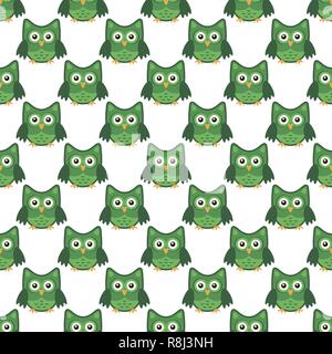 Owl stylized art seemless pattern green white colors Stock Vector
