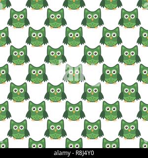 Owl stylized art seemless pattern green white colors Stock Vector