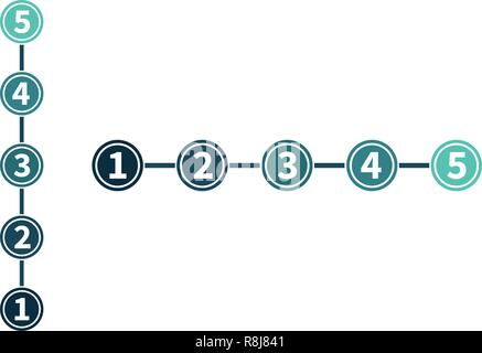infographic in five steps, numbers in circles, raiting concept vertical and horisontal. vector illustration isolated on white background Stock Vector