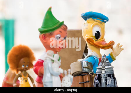 Croatia, Split - September 22th, 2018: A Donald duck puppet in an antique market outdoors in Split, Croatia. Stock Photo