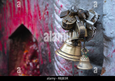 Golden bells and padlocks at the Boudhanath Stupa in Kathmandu, Nepal Stock Photo