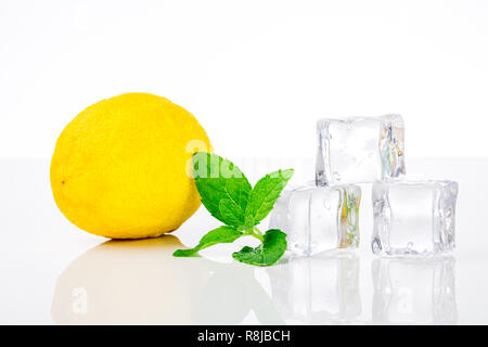 Mint, Lemon and Ice - Isolated on white Stock Photo
