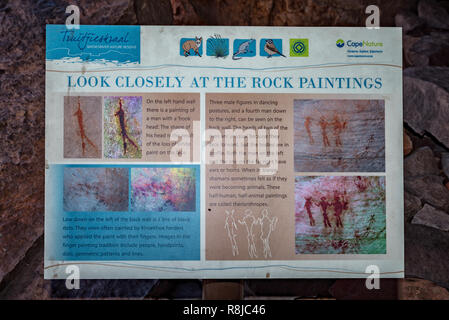 TRUITJIESKRAAL, SOUTH AFRICA, AUGUST 24, 2018: An information board at the rock paintings at Truitjieskraal in the Cederberg Mountains of the Western  Stock Photo