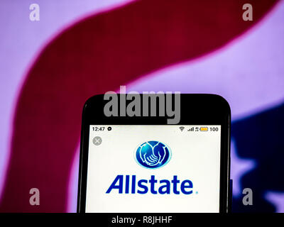 Logo for Allstate insurance company on a vehicle in Dublin, California