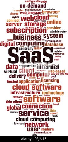 SaaS, software as a service, word cloud concept. Vector illustration Stock Vector