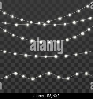 Christmas lights. Xmas glowing garland. Vector illustration isolated on transparent background Stock Vector