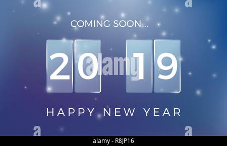 Countdown to the New Year. Happy New Year 2019. Holiday background with snowfall. Vector illustration Stock Vector