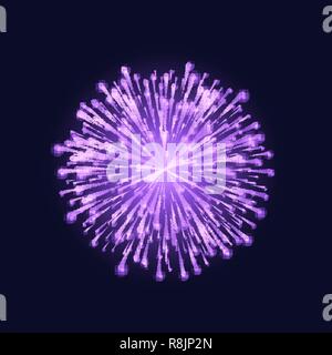 Firework isolated. Beautiful purple firework on dark sky background. Vector illustration Stock Vector