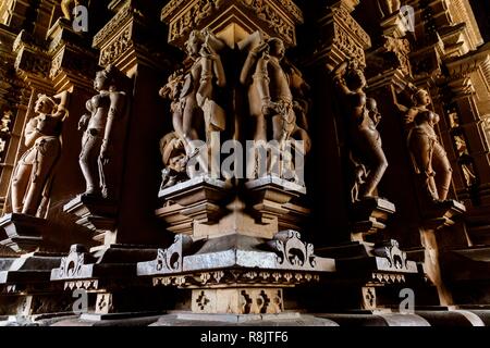 India, Madhya Pradesh, Khajuraho, monuments listed as World Heritage by UNESCO, sculpture inside Lakshmana temple Stock Photo