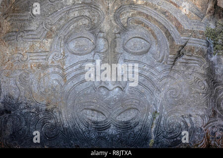 Lake Taupo, Maori rock carvings, North Island, New Zealand Stock Photo