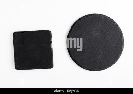 Black slate board isolated on white Stock Photo