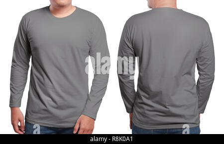 Grey t-shirt mock up, front and back view, isolated. Male model wear ...