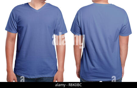 Download Blue t-shirt mock up, front and back view, isolated. Male ...