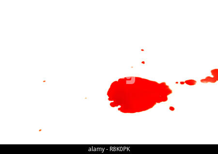 blood smear droplets / blood stains isolated on white background - abstract red on white Stock Photo