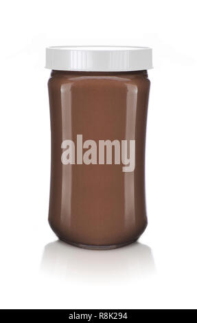 A Glass Jar of Chocolate Isolated on White Backgrund Stock Photo