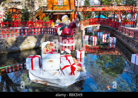 Greece, Drama - December 14, 2016: Santa Claus figurine at greek Christmas market in Drama, Greece Stock Photo