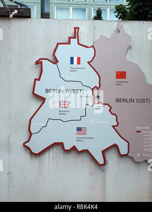 Map of divided Berlin painted at the East Side Gallery which is long ...